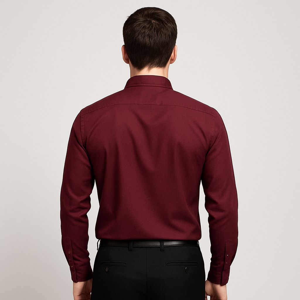 Men's Solid Maroon Formal Shirt – Full Sleeve Premium Cotton Blend